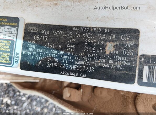 3KPFL4A72HE007233 2017 KIA FORTE White Вид підкапотного простору