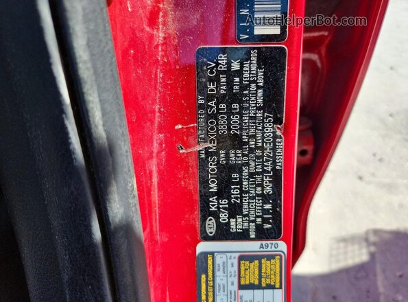 3KPFL4A72HE039857 2017 KIA FORTE Red 