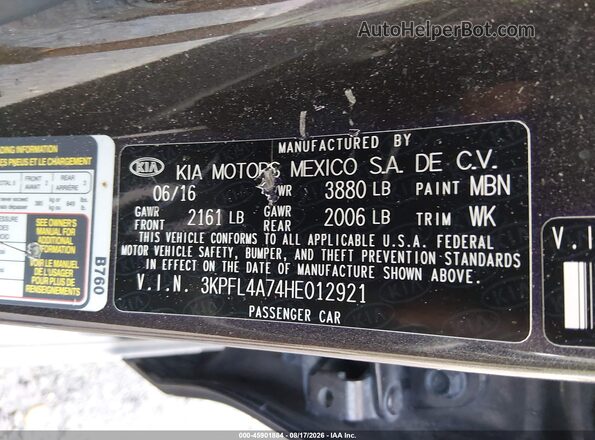 3KPFL4A74HE012921 2017 KIA FORTE Gray ძრავის განყოფილების ხედი