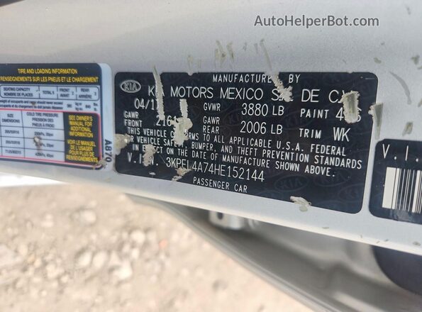 3KPFL4A74HE152144 2017 KIA FORTE Silver VIN կոդի պիտակի տեսք