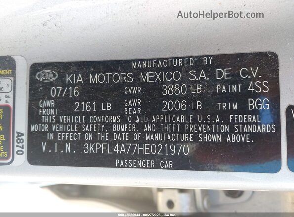 3KPFL4A77HE021970 2017 KIA FORTE Silver Engine compartment view