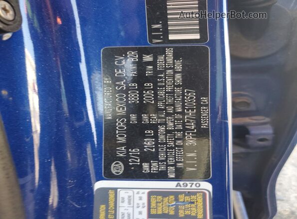 3KPFL4A77HE103567 2017 KIA FORTE Blue Engine compartment view