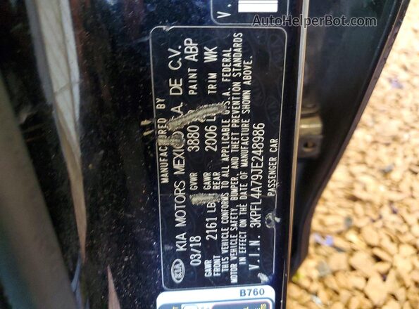 3KPFL4A79JE248986 2018 KIA FORTE Black VIN կոդի պիտակի տեսք