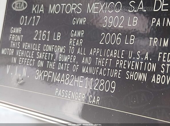3KPFN4A82HE112809 2017 KIA FORTE Black Vista del compartimento del motor