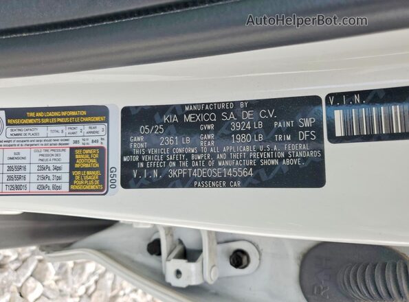 3KPFT4DE0SE145564 2025 KIA K4 White Engine compartment view