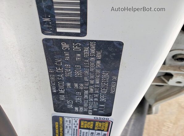 3KPFT4DE1SE132841 2025 KIA K4 White VIN sticker view