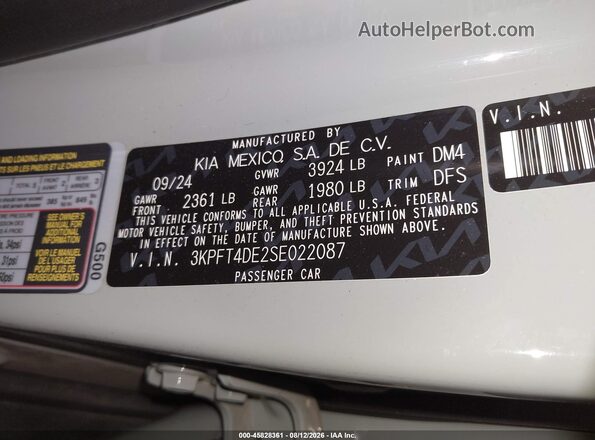 3KPFT4DE2SE022087 2025 KIA K4 Серый Вид подкапотного пространства