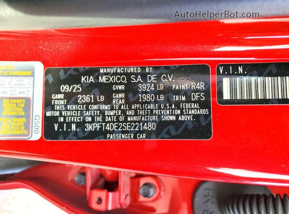 3KPFT4DE2SE221480 2025 KIA K4 Red Շարժիչի բաժամունքի տեսք