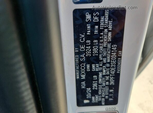 3KPFT4DE3SE034149 2025 KIA K4 White Vista de la etiqueta del VIN