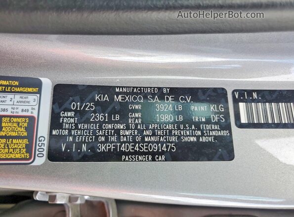 3KPFT4DE4SE091475 2025 KIA K4 Gray ძრავის განყოფილების ხედი