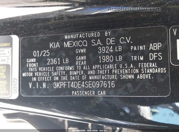 3KPFT4DE4SE097616 2025 KIA K4 Black Engine compartment view