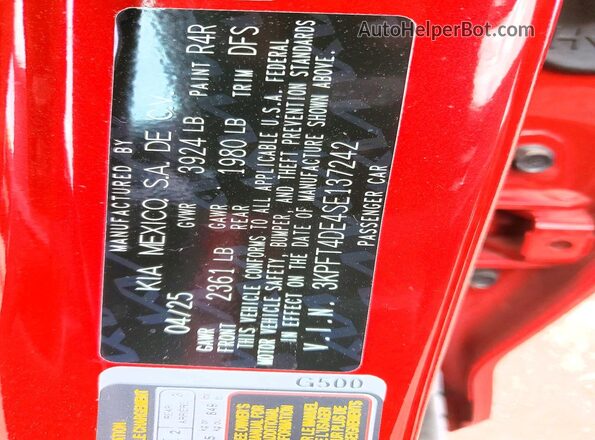 3KPFT4DE4SE137242 2025 KIA K4 Red Engine compartment view