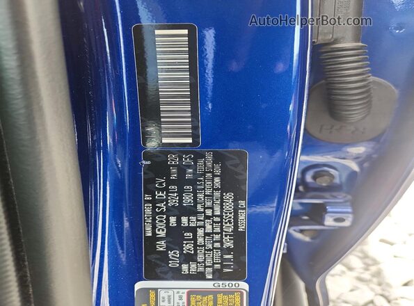 3KPFT4DE5SE088486 2025 KIA K4 Blue VIN კოდის სტიკერის ხედი