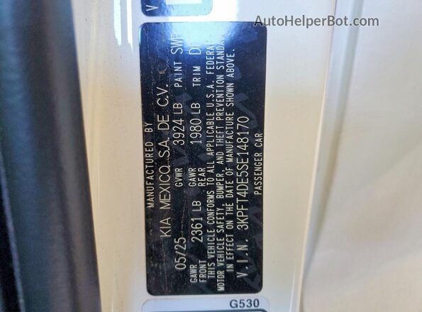 3KPFT4DE5SE148170 2025 KIA K4 White VIN sticker view