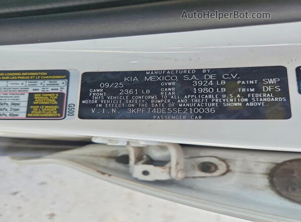 3KPFT4DE5SE210036 2025 KIA K4 Белый Вид подкапотного пространства