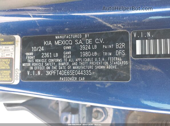 3KPFT4DE6SE044335 2025 KIA K4 Blue Вид підкапотного простору