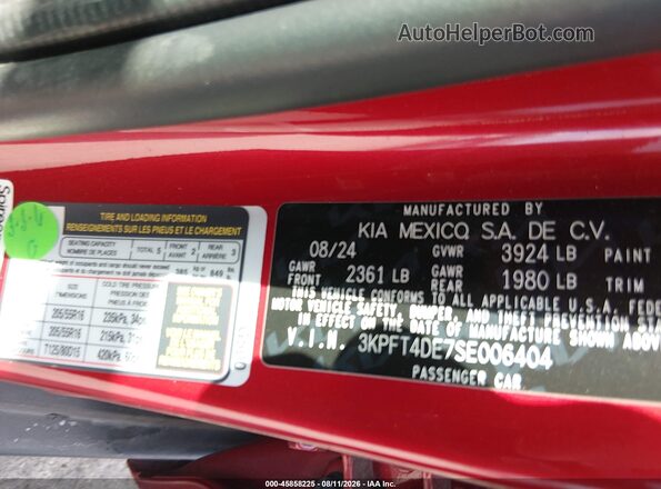 3KPFT4DE7SE006404 2025 KIA K4 Red Engine compartment view