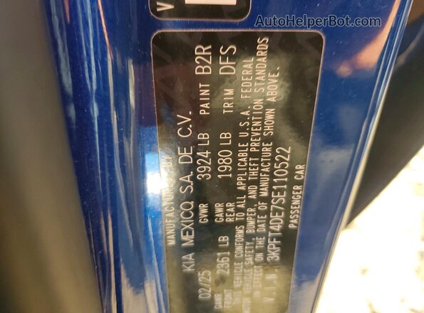3KPFT4DE7SE110522 2025 KIA K4 Blue Engine compartment view