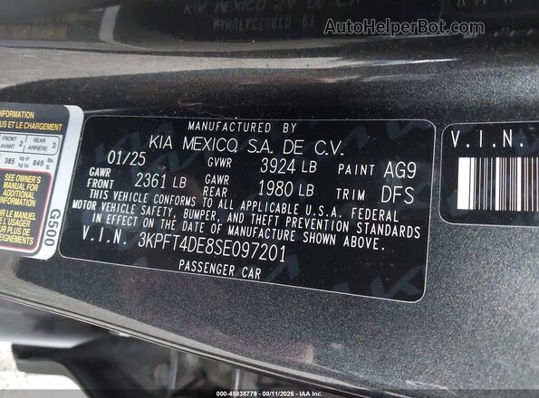 3KPFT4DE8SE097201 2025 KIA K4 Gray Vista del compartimento del motor