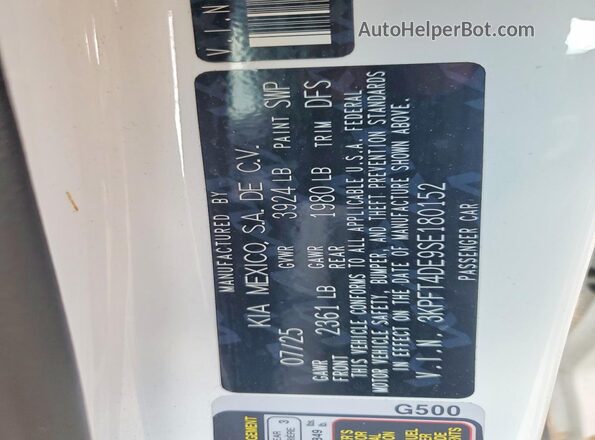 3KPFT4DE9SE180152 2025 KIA K4 White Շարժիչի բաժամունքի տեսք