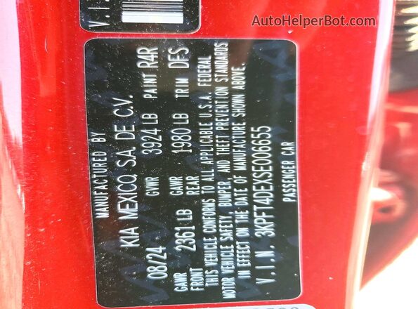 3KPFT4DEXSE006655 2025 KIA K4 Red Engine compartment view