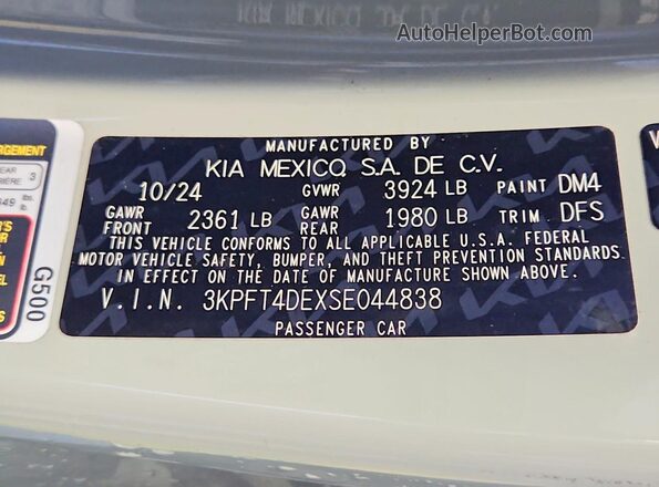 3KPFT4DEXSE044838 2025 KIA K4 Gray Շարժիչի բաժամունքի տեսք