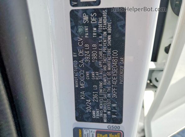 3KPFT4DEXSE048100 2025 KIA K4 White VIN sticker view