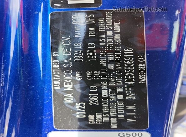 3KPFT4DEXSE089116 2025 KIA K4 Blue Vista del compartimento del motor