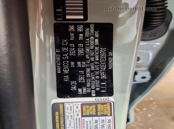 3KPFT4DEXTE339701 2026 KIA K4 Gray VIN կոդի պիտակի տեսք