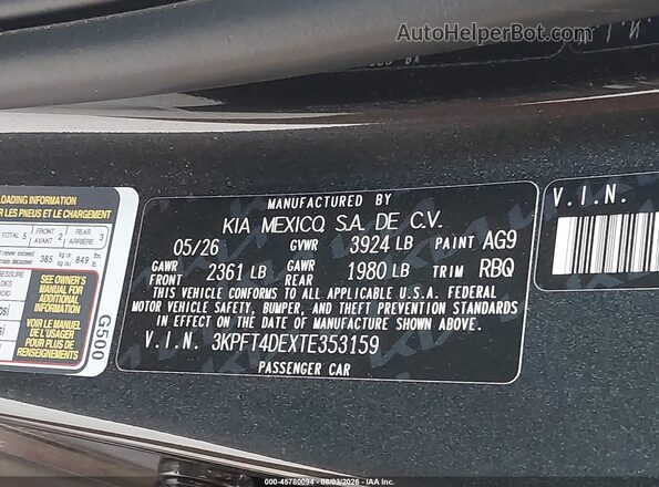 3KPFT4DEXTE353159 2026 KIA K4 Gray Engine compartment view