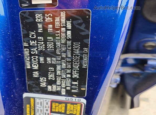3KPFU4DE0SE144301 2025 KIA K4 Blue Vista del compartimento del motor