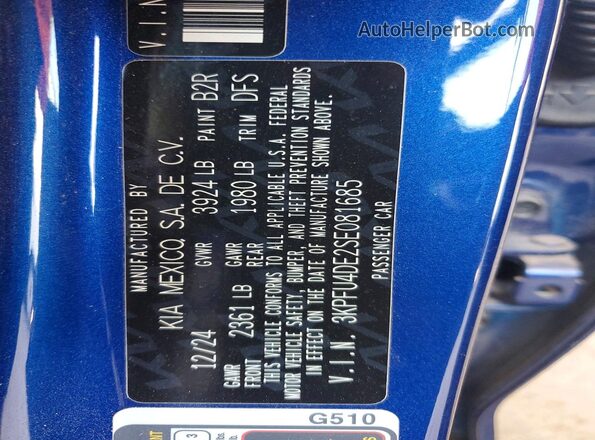 3KPFU4DE2SE081685 2025 KIA K4 Blue Engine compartment view