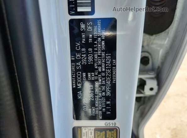 3KPFU4DE2SE124261 2025 KIA K4 White VIN sticker view