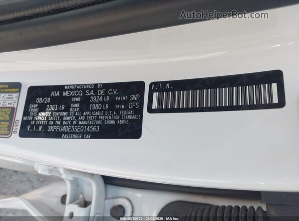 3KPFU4DE5SE014563 2025 KIA K4 White Engine compartment view
