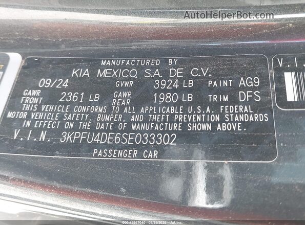 3KPFU4DE6SE033302 2025 KIA K4 Gray Engine compartment view