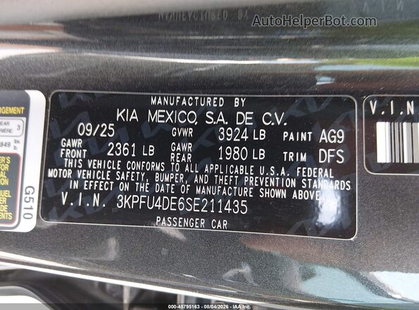 3KPFU4DE6SE211435 2025 KIA K4 Gray ძრავის განყოფილების ხედი