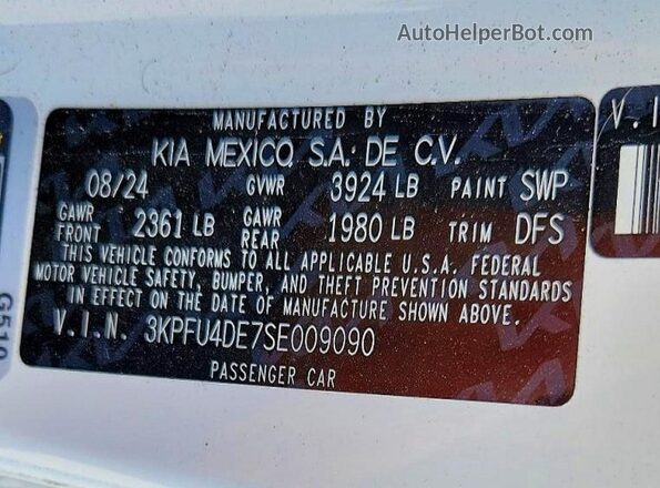 3KPFU4DE7SE009090 2025 KIA K4 Белый Вид подкапотного пространства