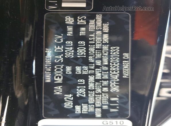 3KPFU4DE8SE031633 2025 KIA K4 Black Vista interior de 360 grados
