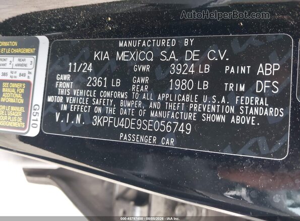 3KPFU4DE9SE056749 2025 KIA K4 Black Engine compartment view