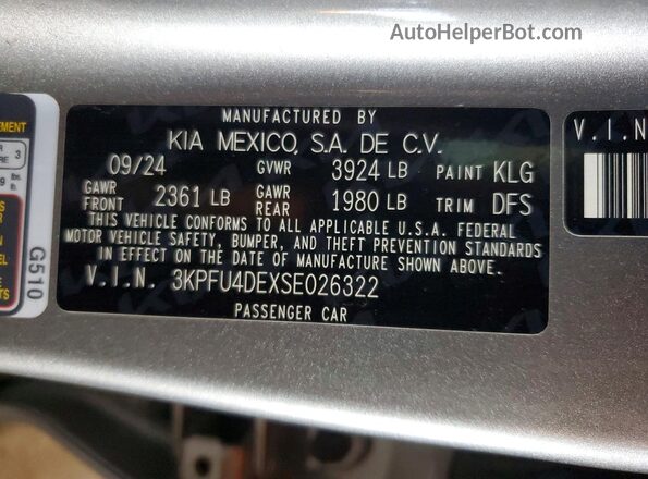 3KPFU4DEXSE026322 2025 KIA K4 Gray ძრავის განყოფილების ხედი