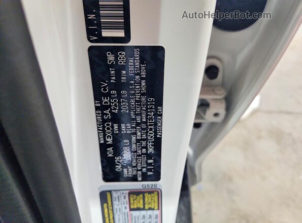 3KPFU5DCXTE341319 2026 KIA K4 White Widok komory silnika