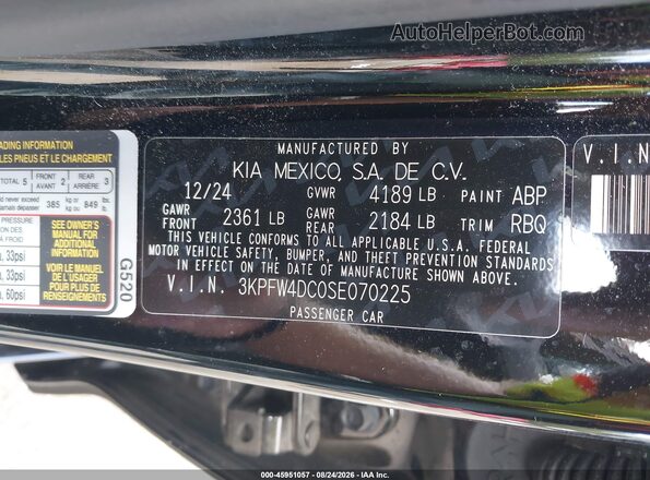 3KPFW4DC0SE070225 2025 KIA K4 Black Вид підкапотного простору