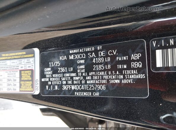 3KPFW4DC4TE257906 2026 KIA K4 Black Engine compartment view