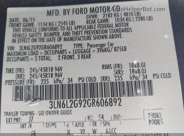 3LN6L2G92GR606892 2016 LINCOLN MKZ Gray Engine compartment view