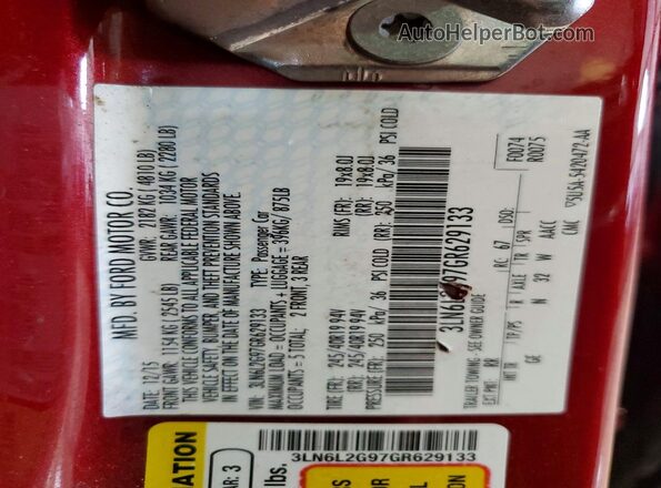 3LN6L2G97GR629133 2016 LINCOLN MKZ Red ძრავის განყოფილების ხედი