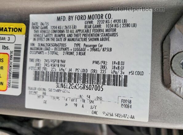 3LN6L2GK5GR607005 2016 LINCOLN MKZ Gray Engine compartment view