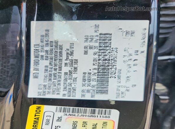 3LN6L2J91GR611588 2016 LINCOLN MKZ Black Շարժիչի բաժամունքի տեսք