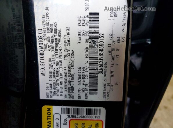 3LN6L2J98GR600152 2016 LINCOLN MKZ Black ძრავის განყოფილების ხედი