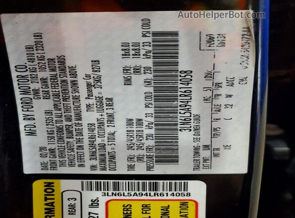 3LN6L5A94LR614058 2020 LINCOLN MKZ Black Widok komory silnika