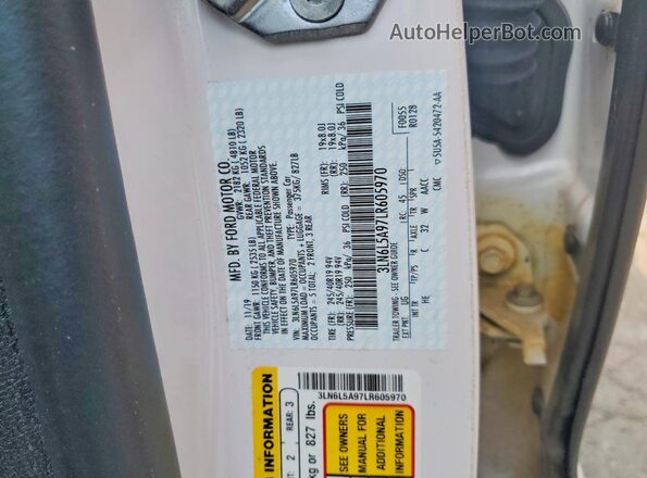 3LN6L5A97LR605970 2020 LINCOLN MKZ White Շարժիչի բաժամունքի տեսք